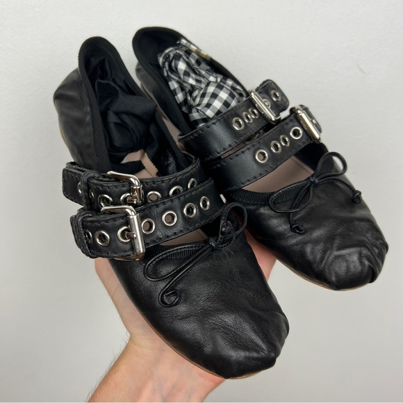 Miu Miu Ribbon Strap Mary Jane Leather Ballet Flats - Picture 8 of 12